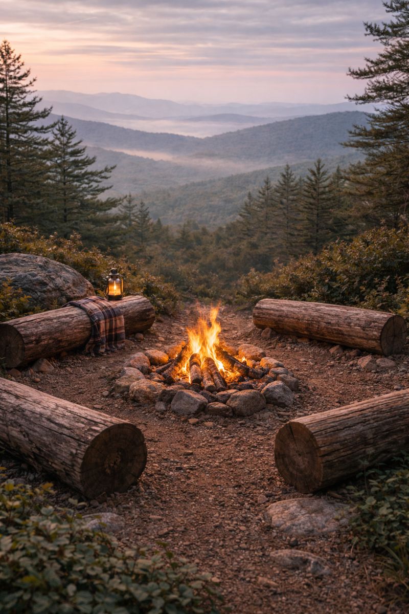 Campfire with seating indicating a place of telling stories